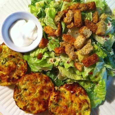 Zucchini Bites with Sour Cream and Salad